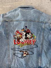 Vintage 90s Looney Tunes Embroidered Jean Jacket Size XL