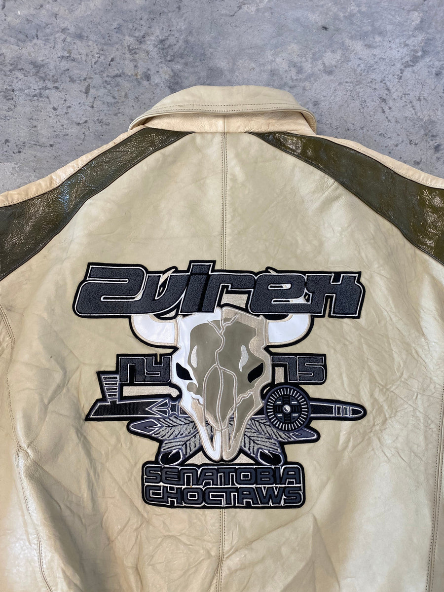 Vintage 90s Avirex Senatobia Choctaws Leather Bomber Jacket Size 6XL