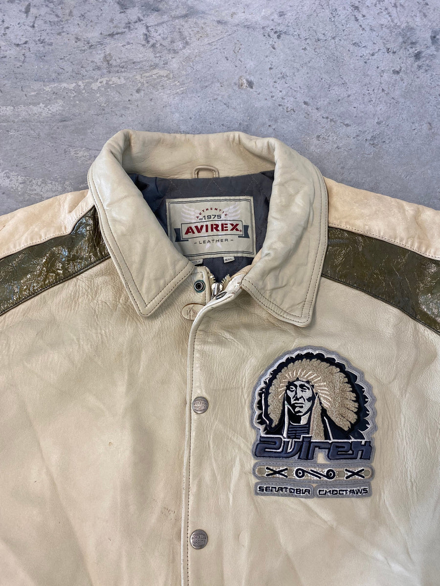 Vintage 90s Avirex Senatobia Choctaws Leather Bomber Jacket Size 6XL