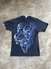 Blue Flaming Skulls T-Shirt - M