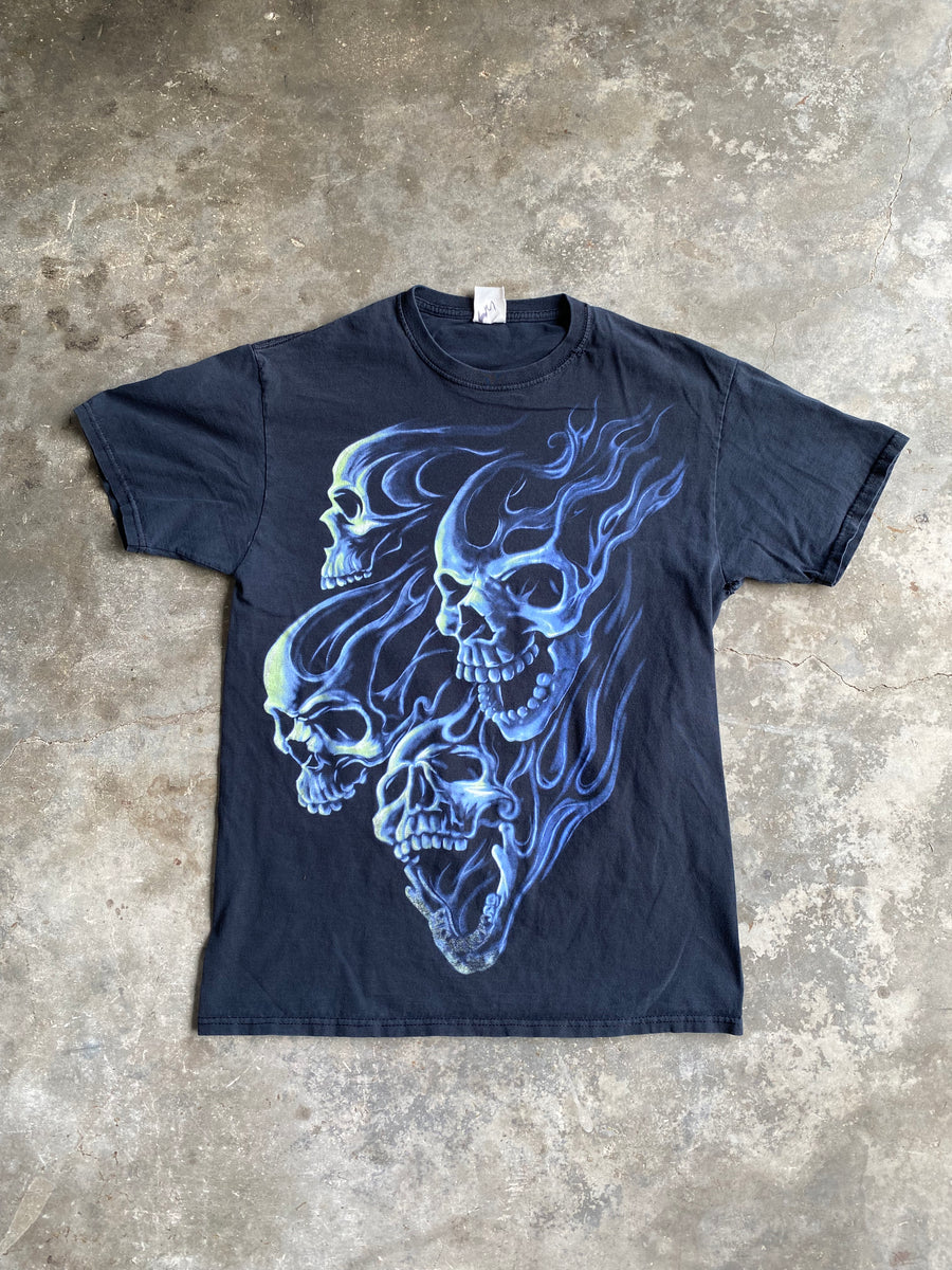 Blue Flaming Skulls T-Shirt - M