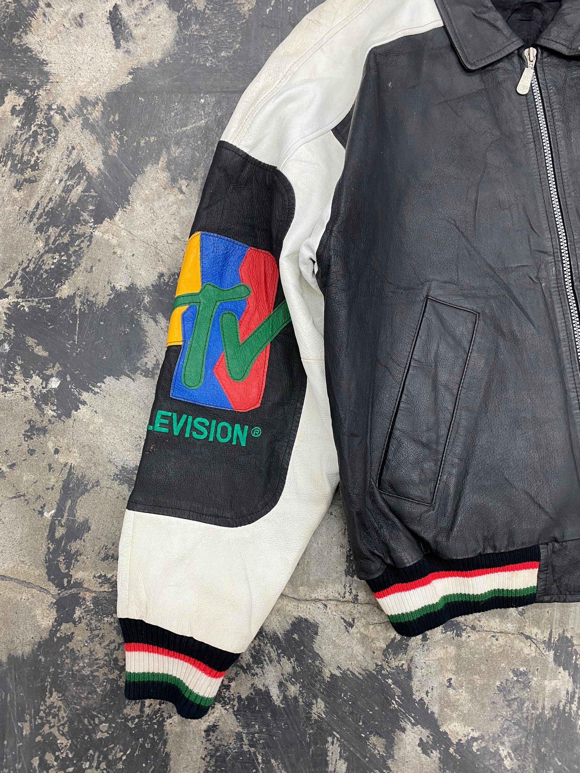 Vintage 90s MTV Music Television Leather Jacket Size Large
