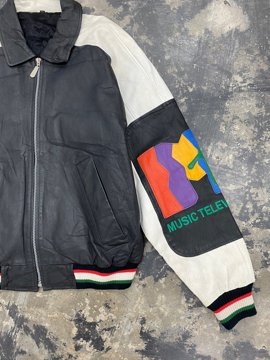 Vintage 90s MTV Music Television Leather Jacket Size Large