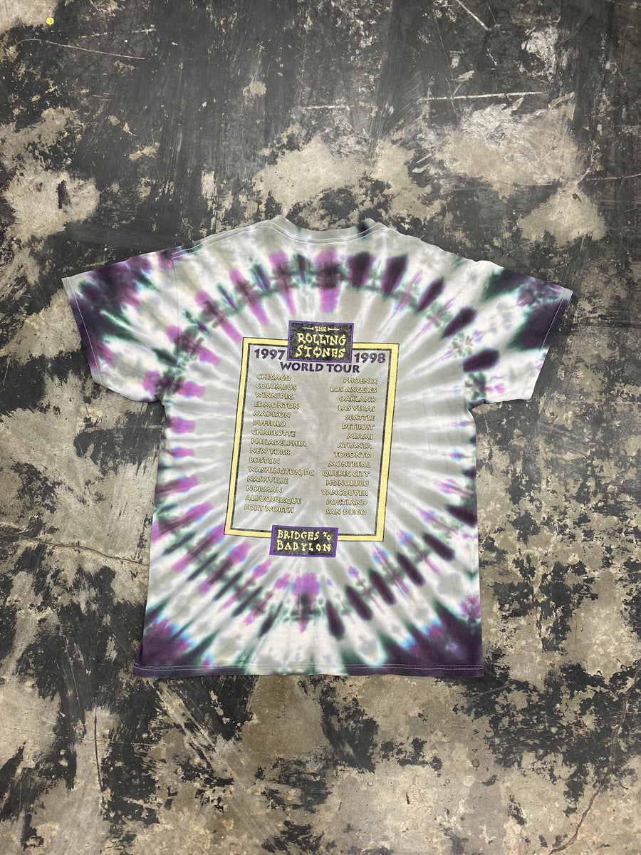 Vintage 90s Rolling Stones Bridges to Babylon Tour Tie Dye T-Shirt Size Large