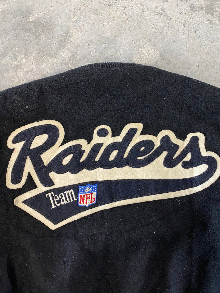 Vintage 90s Oakland Raiders Chalk Line Team NFL Varsity Jacket Size Large