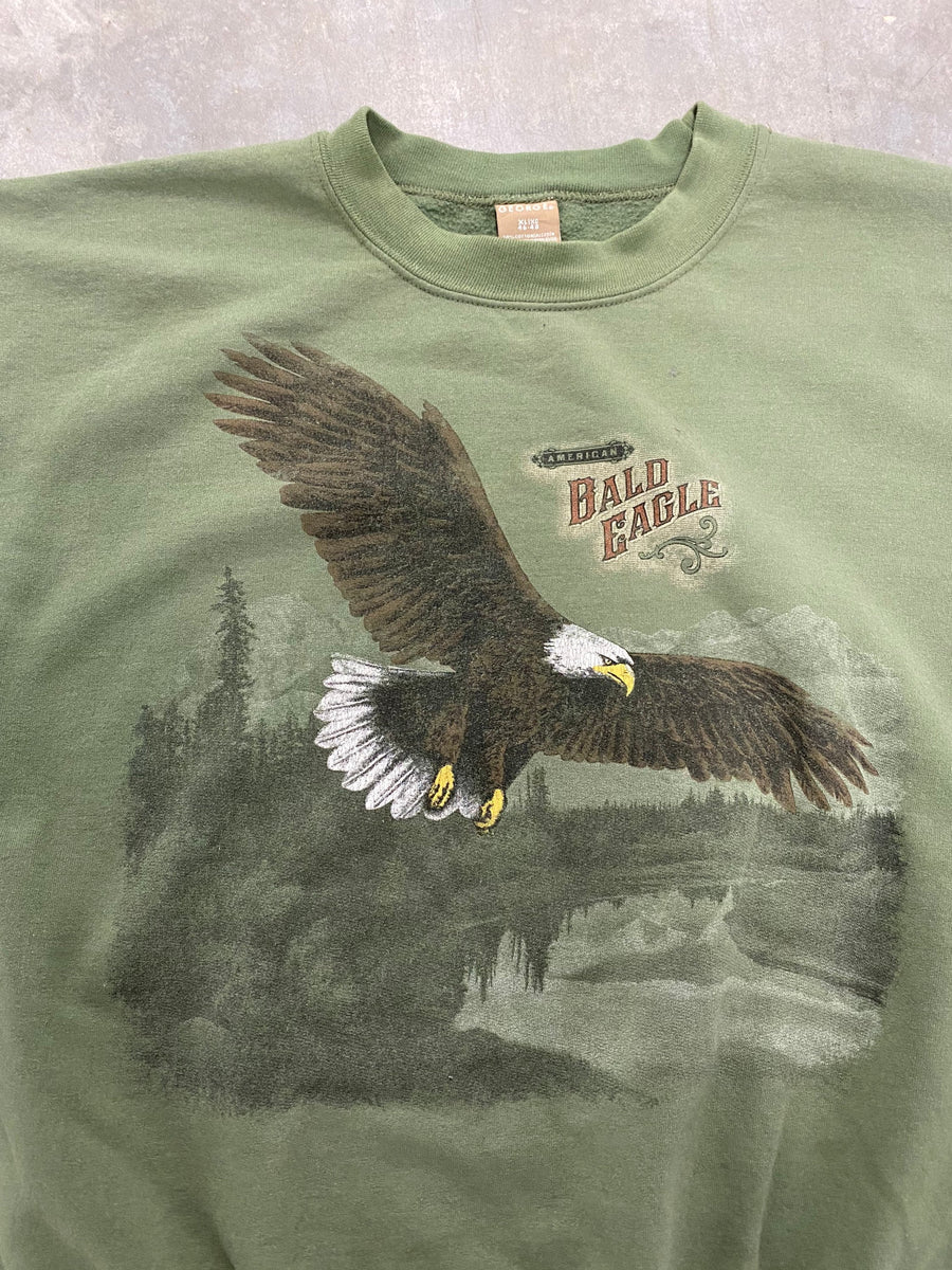 Vintage Bald Eagle Animal Sweatshirt Size XL Green