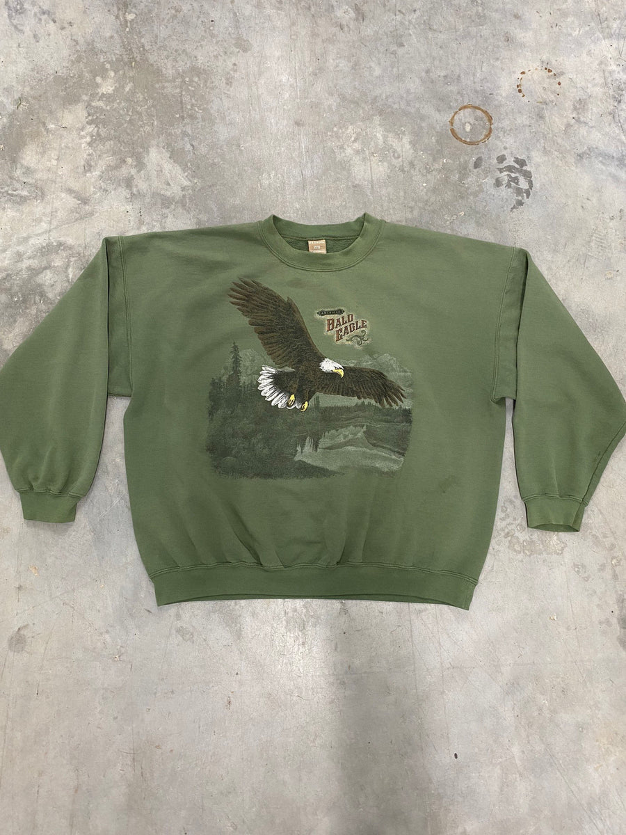 Vintage Bald Eagle Animal Sweatshirt Size XL Green