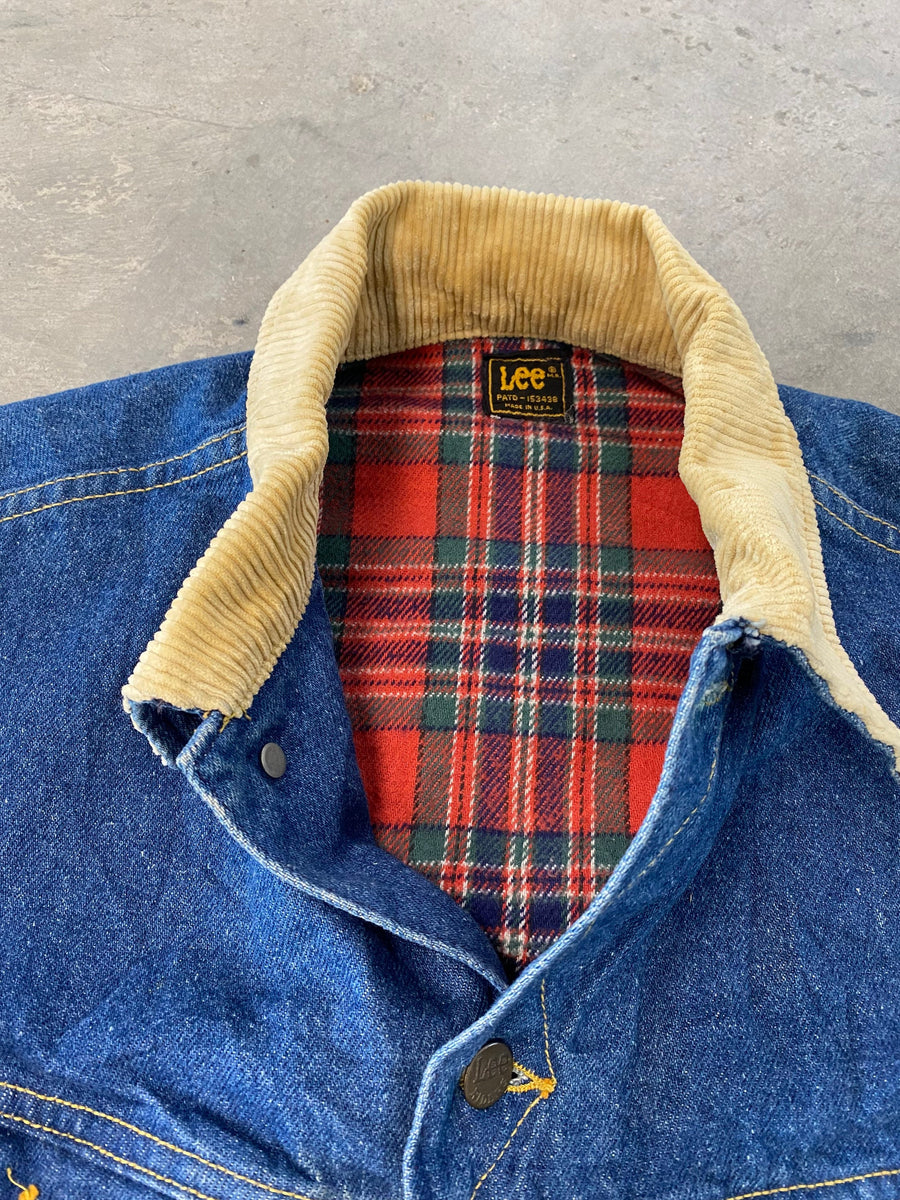 Vintage 70s Lee Storm Riders Blanket Flannel Lined Denim Jean Jacket Size Small