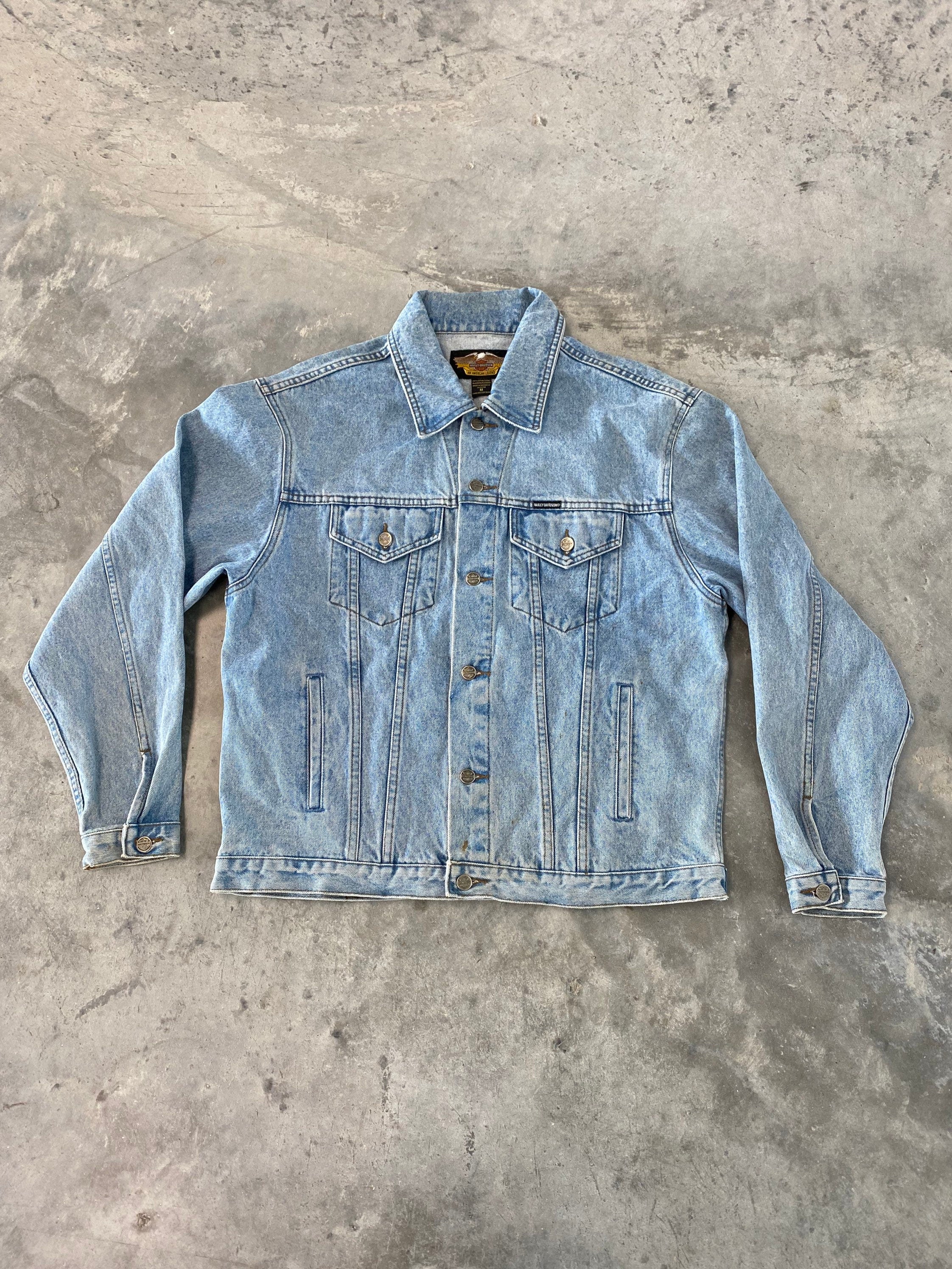 Vintage Harley Davidson Jean Jacket Size Medium Thrift Sh t Vintage