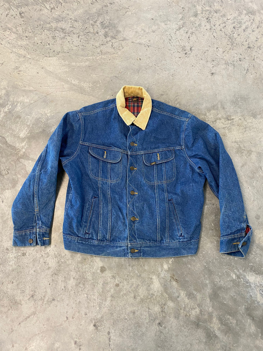 Vintage 70s Lee Storm Riders Blanket Flannel Lined Denim Jean Jacket Size Small