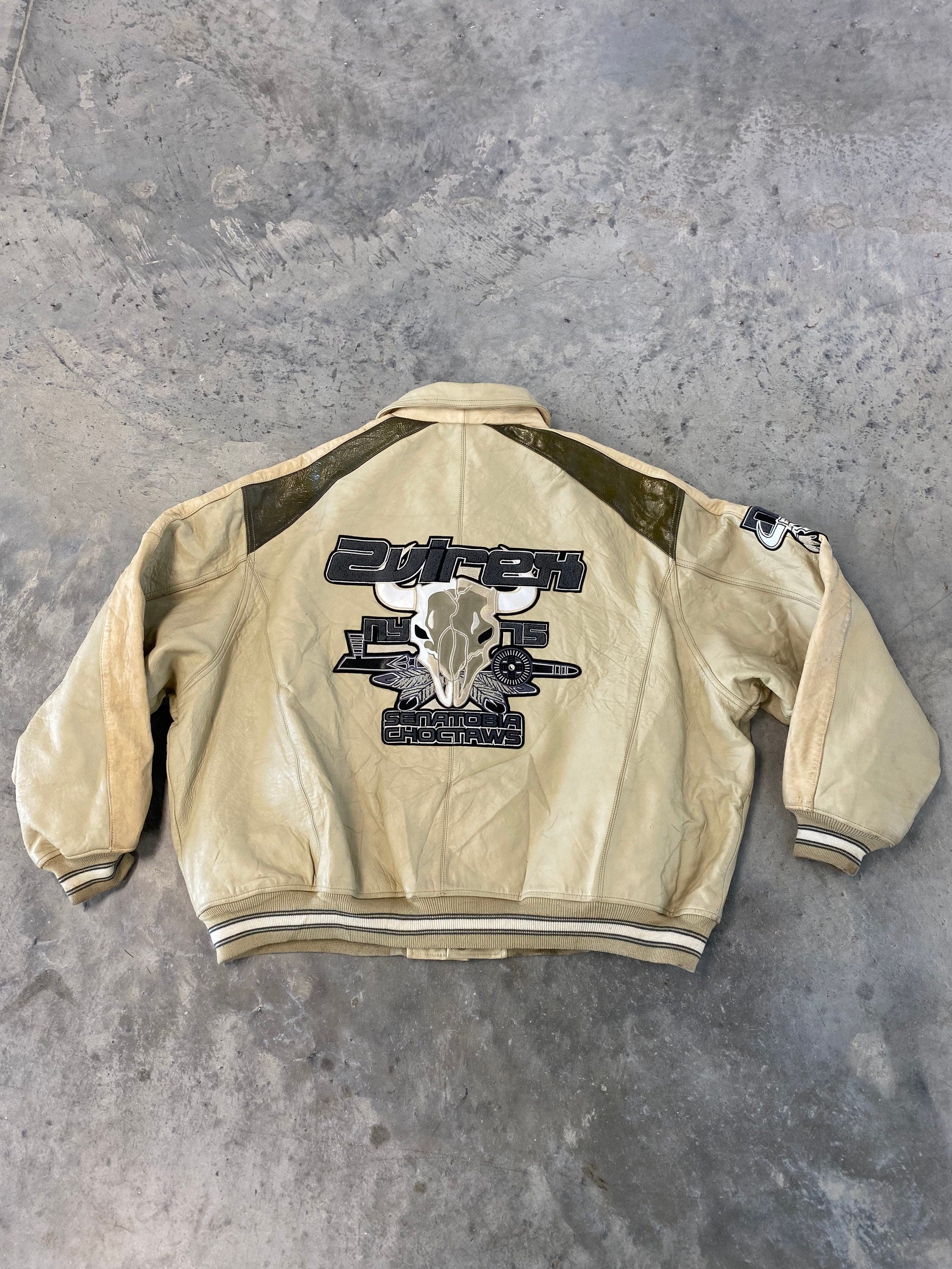 Vintage 90s Avirex Senatobia Choctaws Leather Bomber Jacket Size 6XL